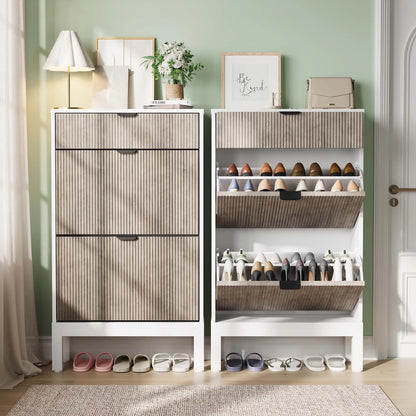Modern Fluted Shoe Cabinet for Entryway