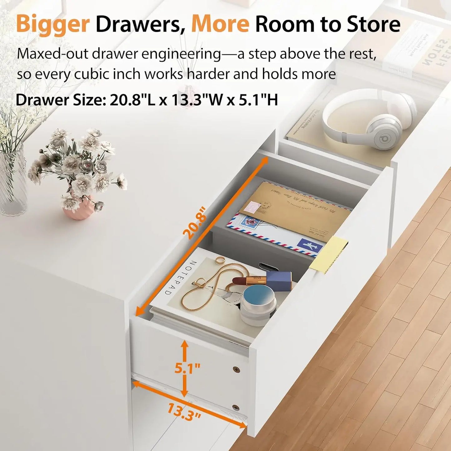 Wide 6 Drawer Dresser with Gold Handles