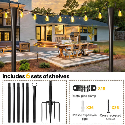 10ft Metal String Light Poles with Fork
