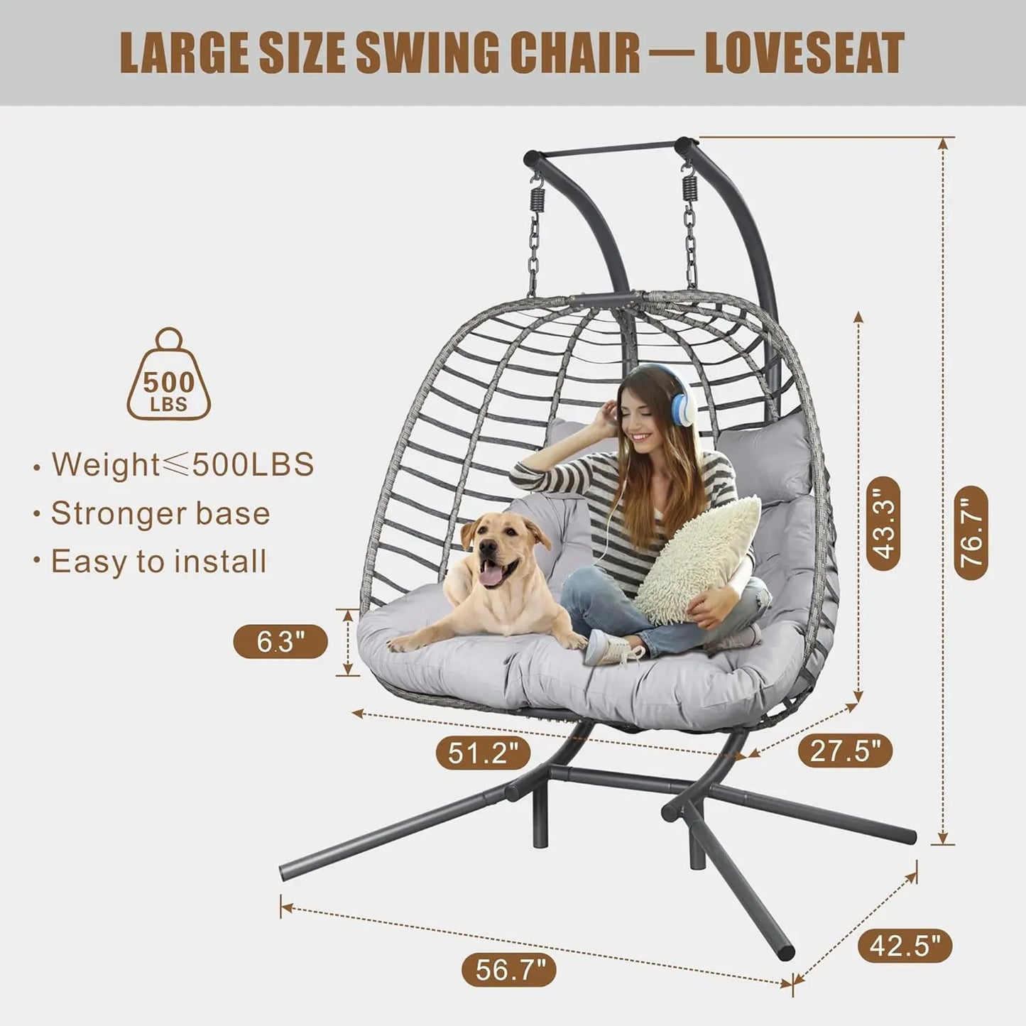 Double Hanging Egg Chair with Stand