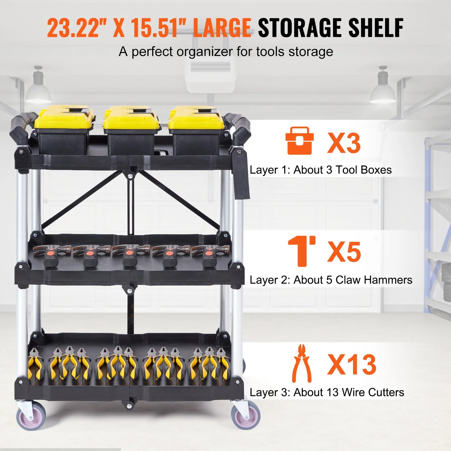 3-Tier Folding Rolling Utility Storage Cart