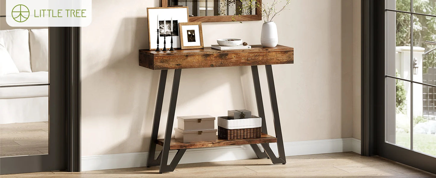 2-Tier Console Table with Metal Frame