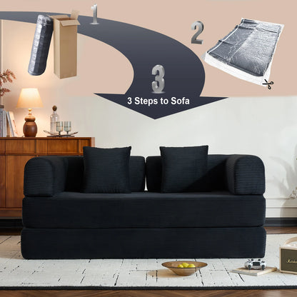 79" Folding Corduroy Futon Sofa Bed