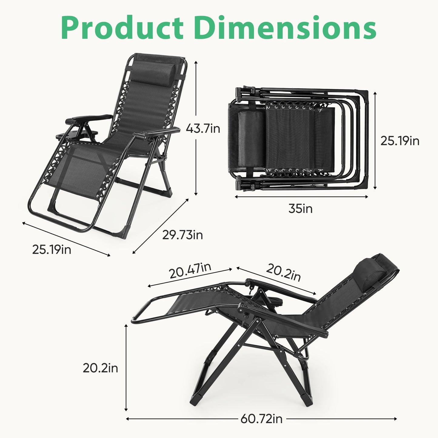 Set of 2 Portable Zero Gravity Recliner Chairs