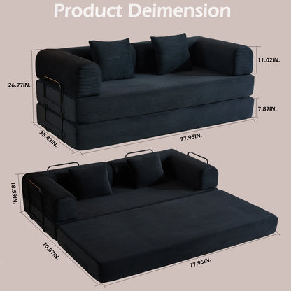 79" Folding Corduroy Futon Sofa Bed