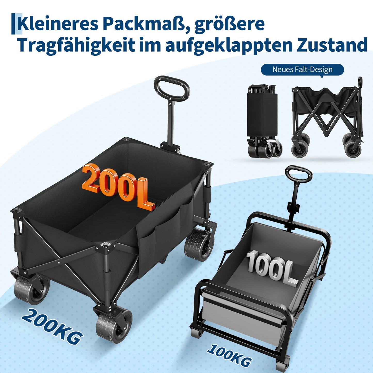 Outdoor Camping Cart with 8-Inch Wheels/Adjustable Handle