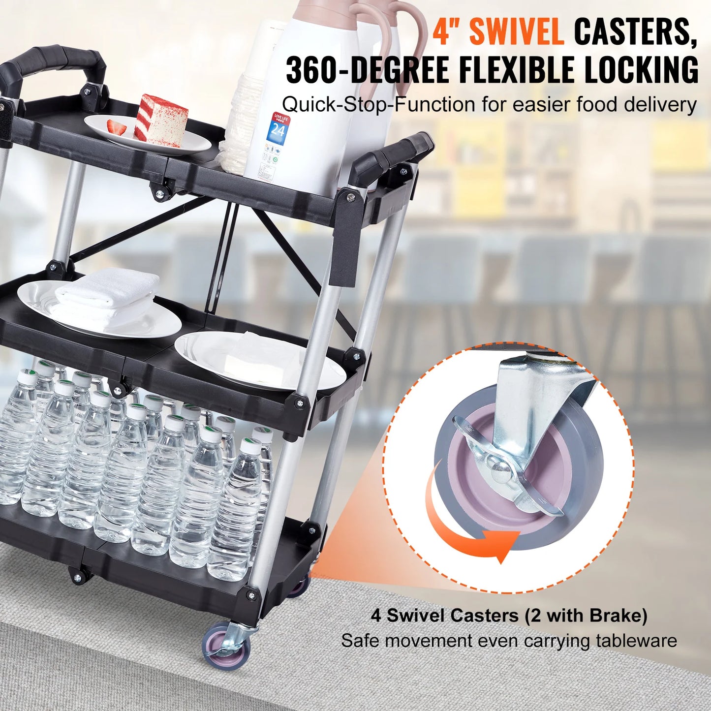 3-Tier Folding Rolling Utility Storage Cart