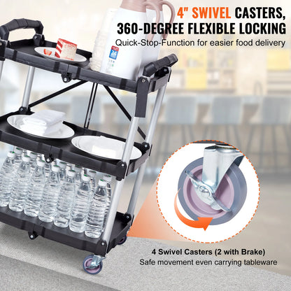 3-Tier Folding Rolling Utility Storage Cart
