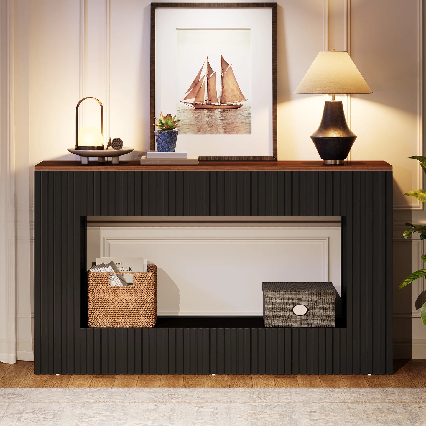 55-Inch Wood Entryway Table with Storage