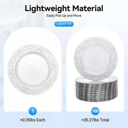 100 Pcs Silver Charger Plates