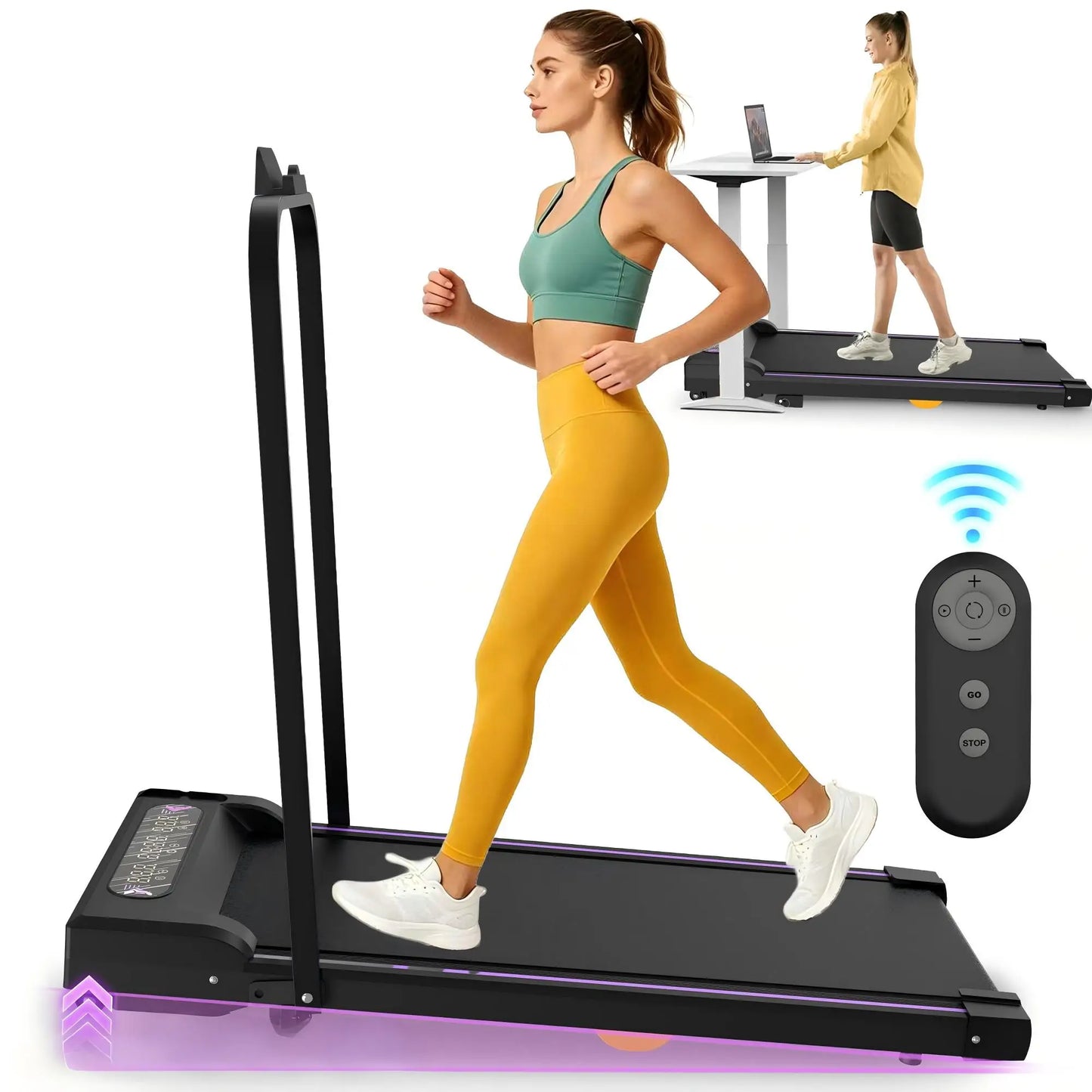 2-in-1 Portable Incline Treadmill with Remote