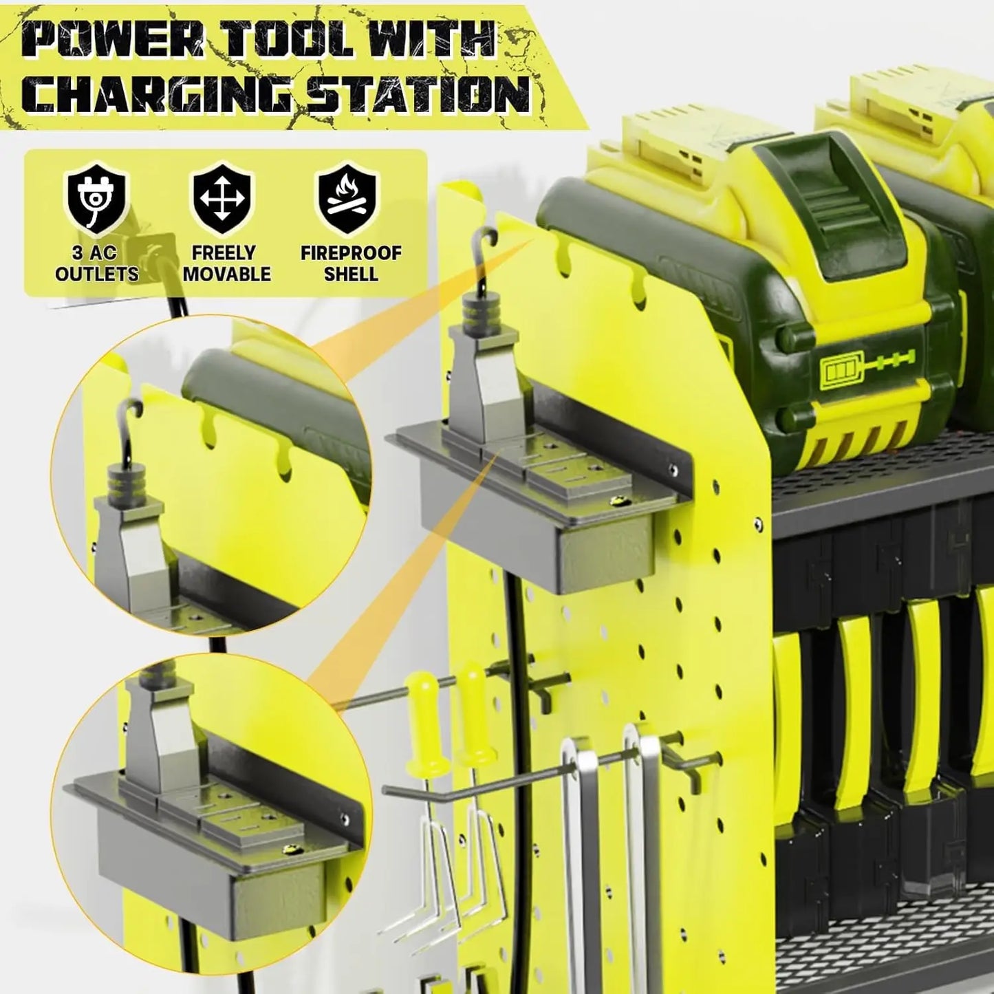 Wall Mount Tool Organizer with Charging Station