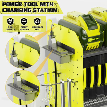Wall Mount Tool Organizer with Charging Station