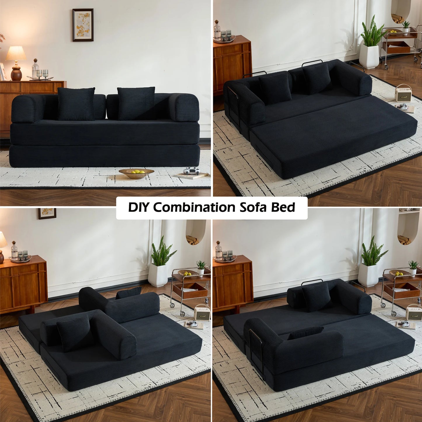 79" Folding Corduroy Futon Sofa Bed