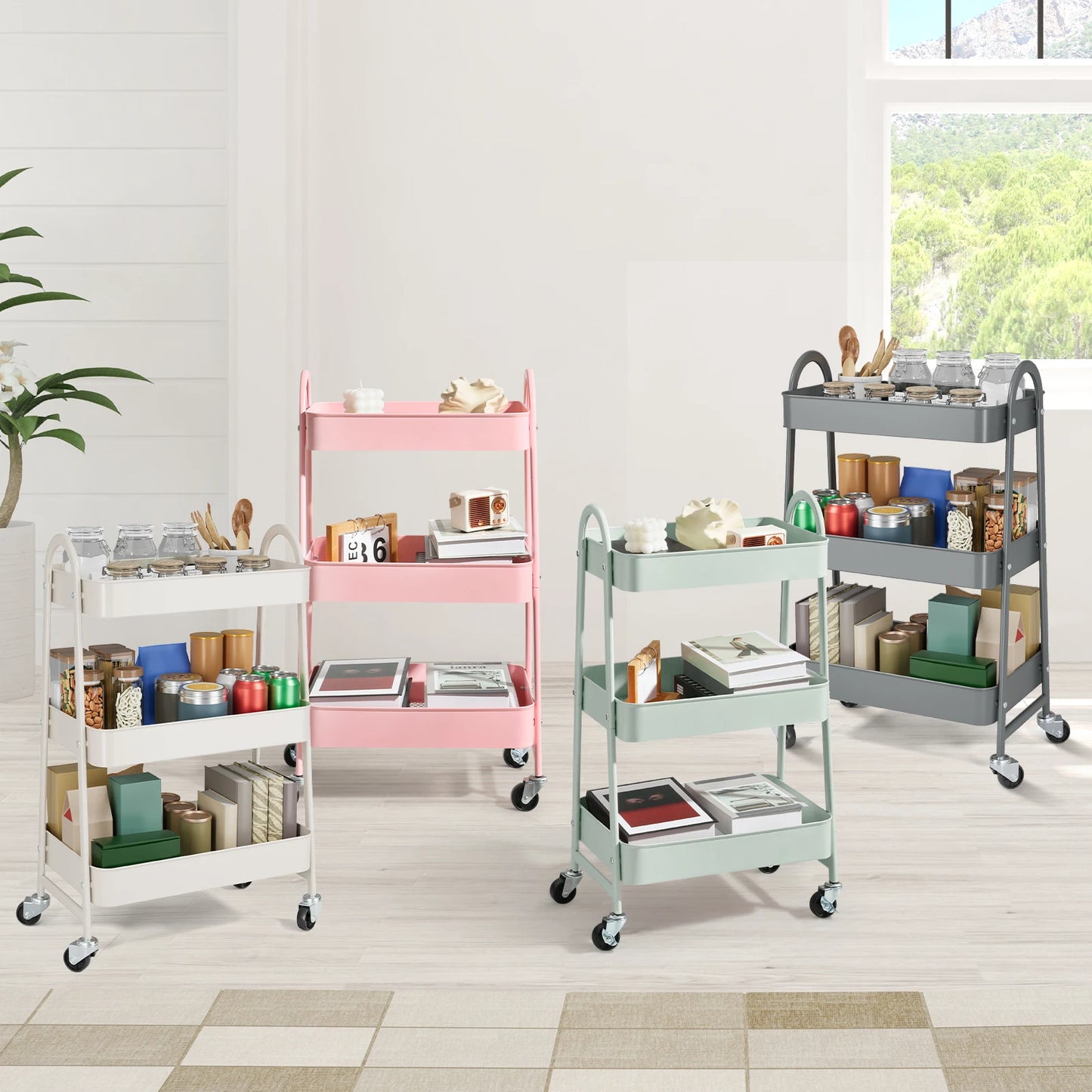 3-Tier Storage Kitchen Cart with Lockable Wheels