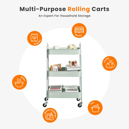 3-Tier Storage Kitchen Cart with Lockable Wheels