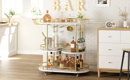 3-Tier Drinks Bar Cart with Wheels