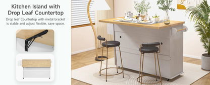 60" Mobile Kitchen Island Rolling Trolley. Kitchen Island Table Drop Leaf Home Carts with Power Outlet Spice Towel Rack Trash