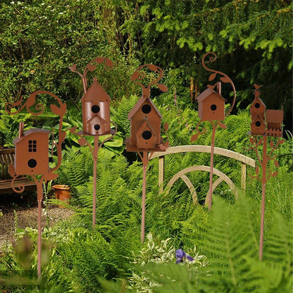 Rustic Bird House Stand Garden Yard Decor