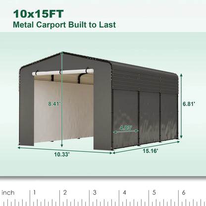 10x15FT Heavy-Duty Metal Carport, Galvanized Steel