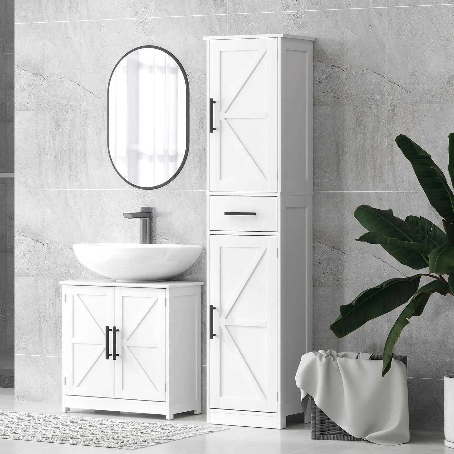 67" Tall Bathroom Storage Cabinet with Drawer