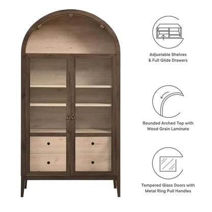 Arch Storage Display Cabinet with Glass Doors