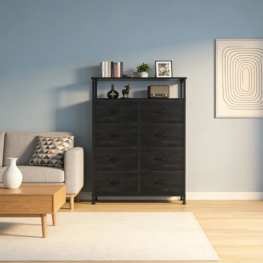 Wooden Top TV Stand with Fabric Drawers
