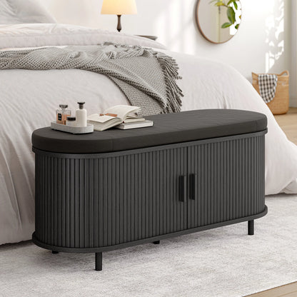 Fluted Shoe Bench with Cushion, Sliding Door