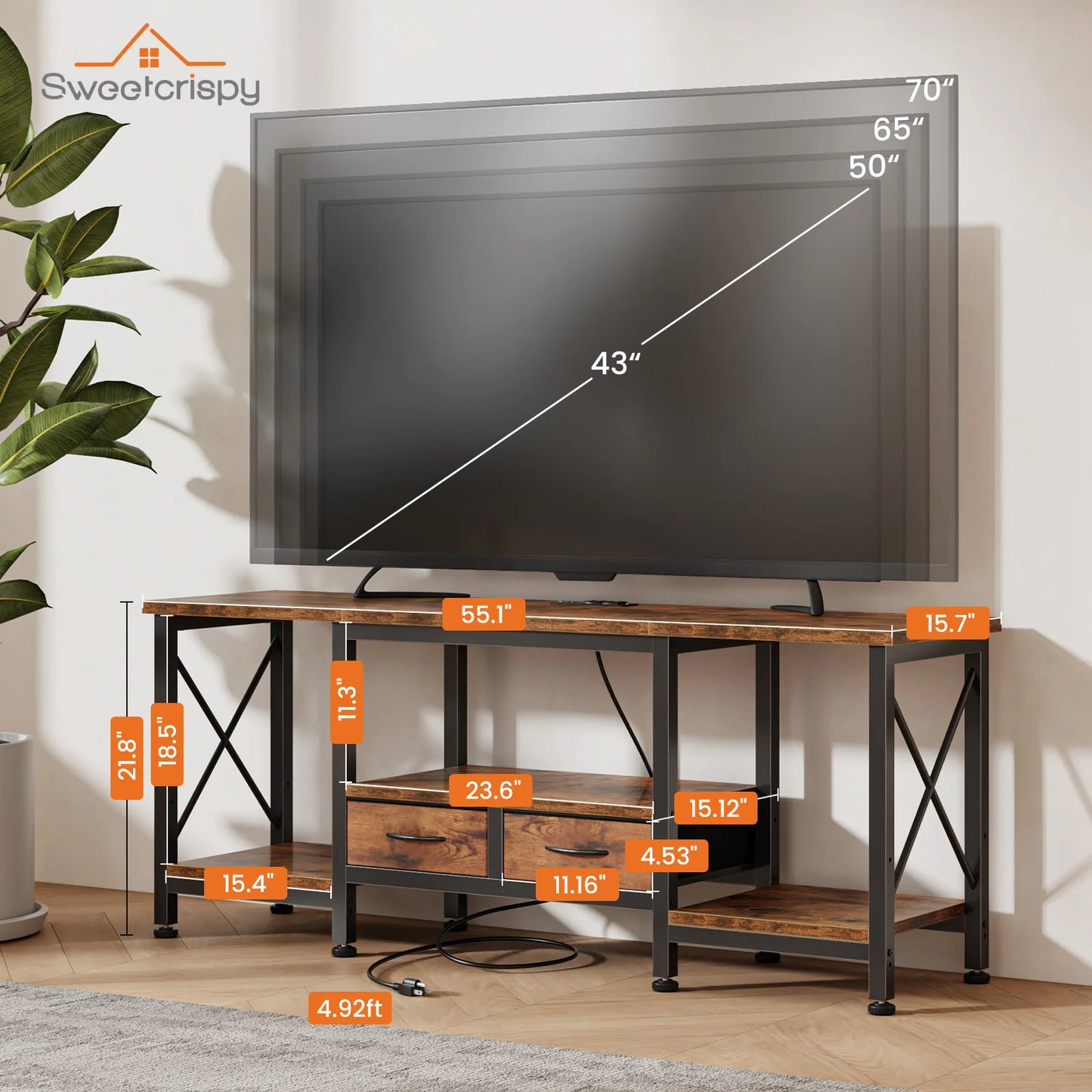 TV Stand For 70/75 Inch TV W/Drawers