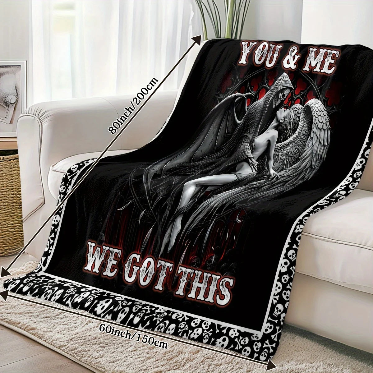 Reversible Skull and Angel Fleece Throw Blanket