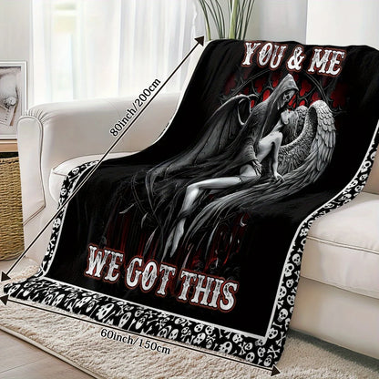 Reversible Skull and Angel Fleece Throw Blanket