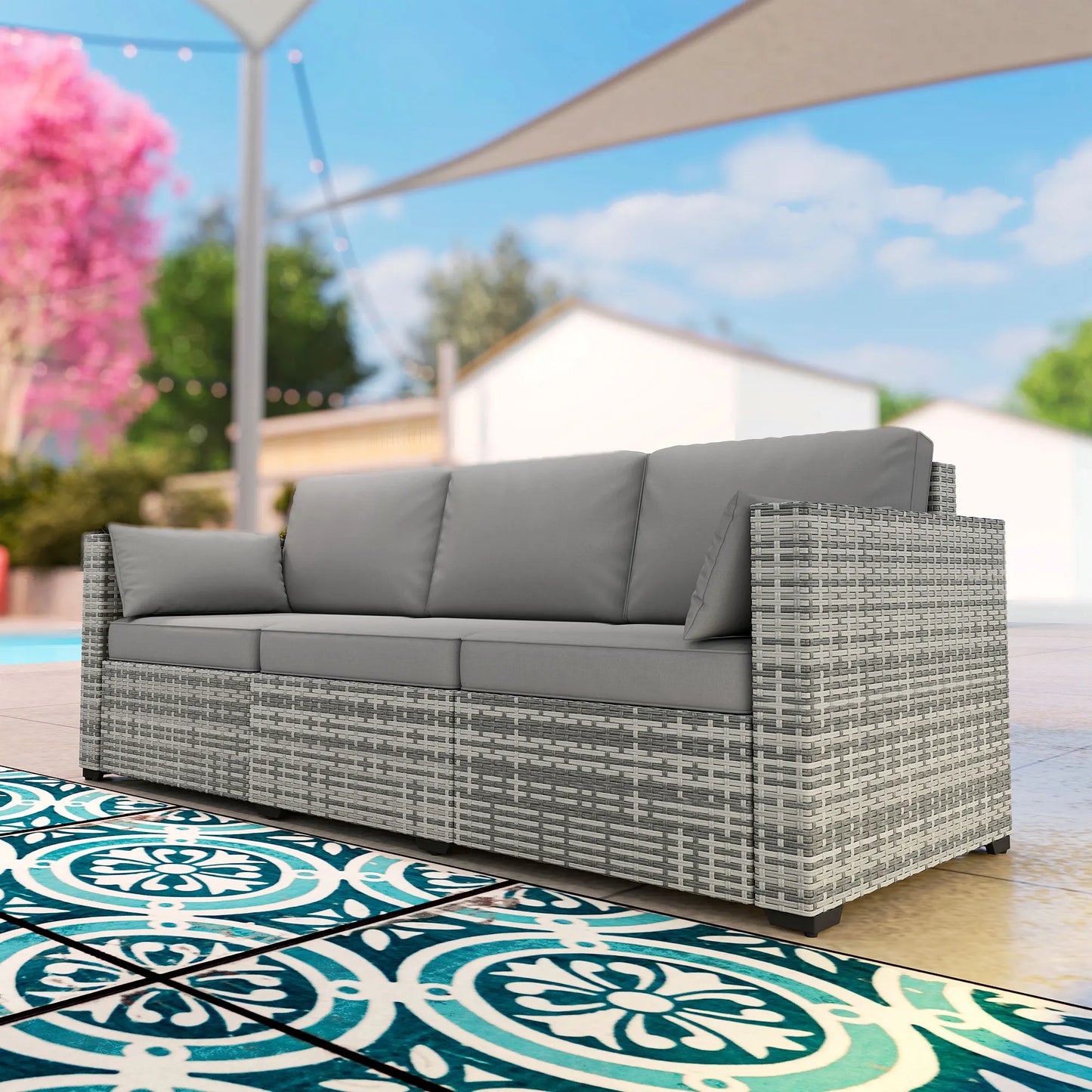 3-Seat Wicker Patio Couch