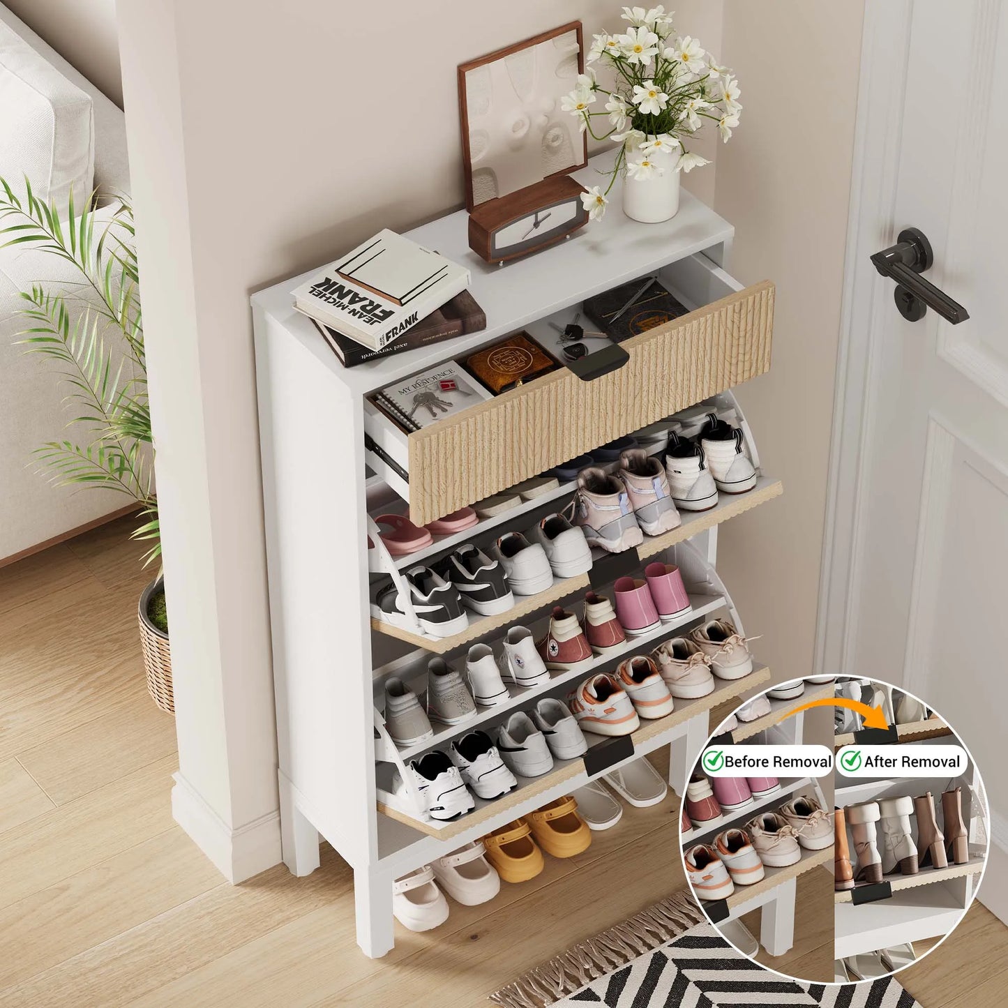 Modern Fluted Shoe Cabinet for Entryway