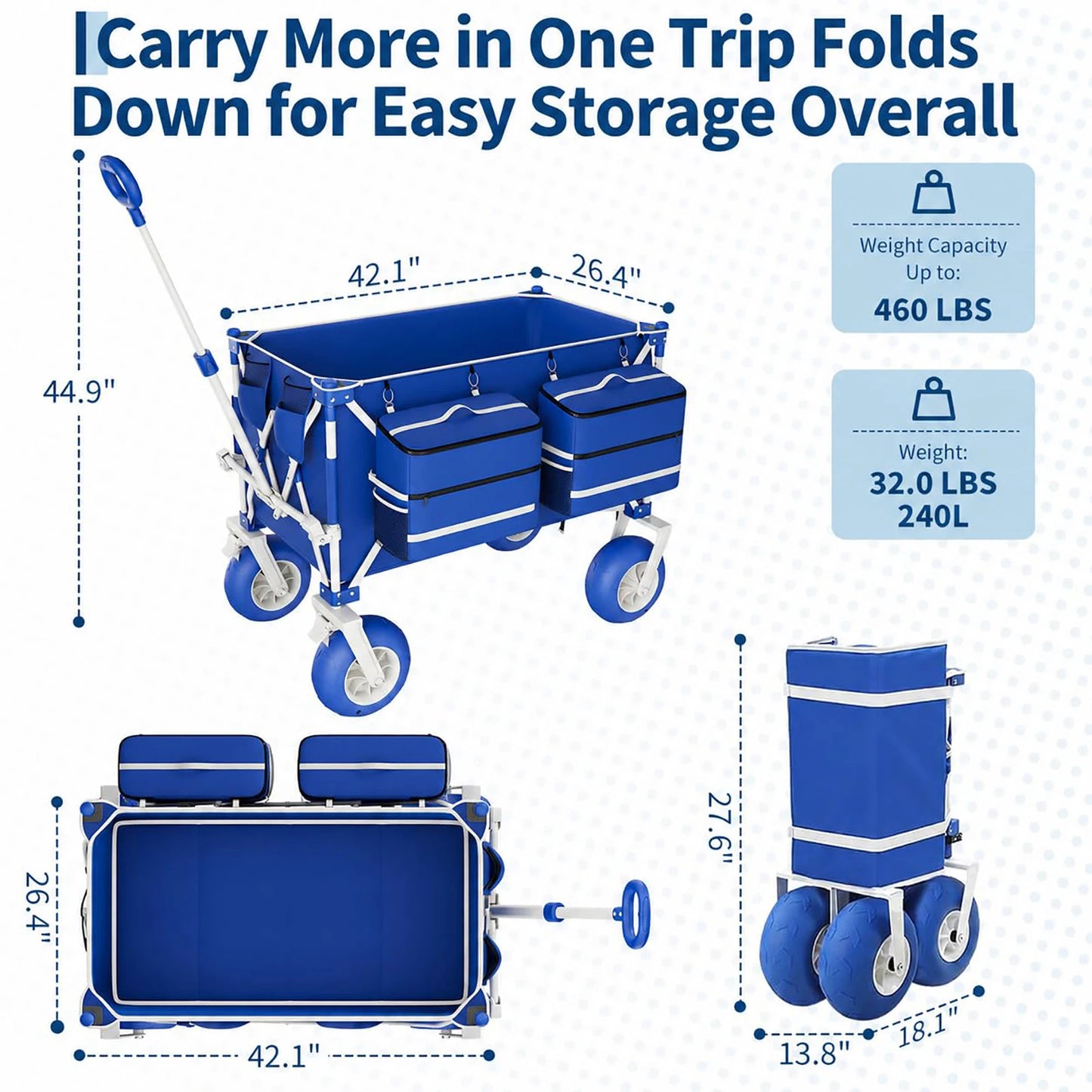 Folding Heavy Duty Beach Wagon Holds 460LBS