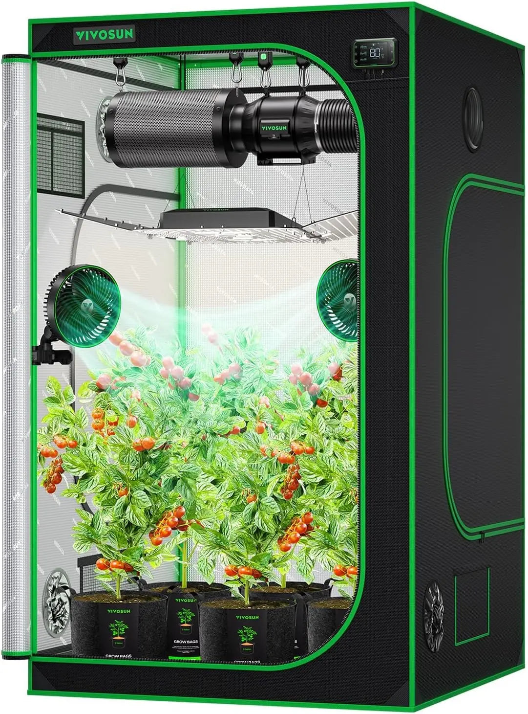 4x4 Grow Tent with Observation Window & Floor Tray, 48"x48"x80", High Reflective Mylar for Hydroponics Indoor Plants