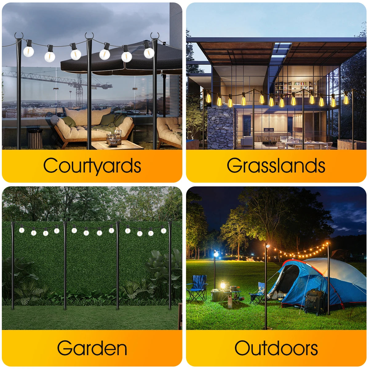 10Ft Adjustable String Light Poles with Fork