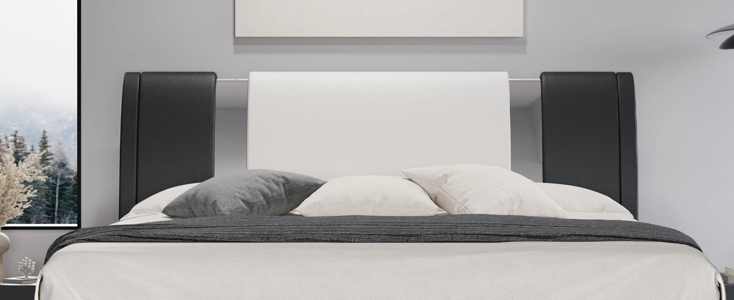 Faux Leather Bed Frame with Iron Pieces Decor
