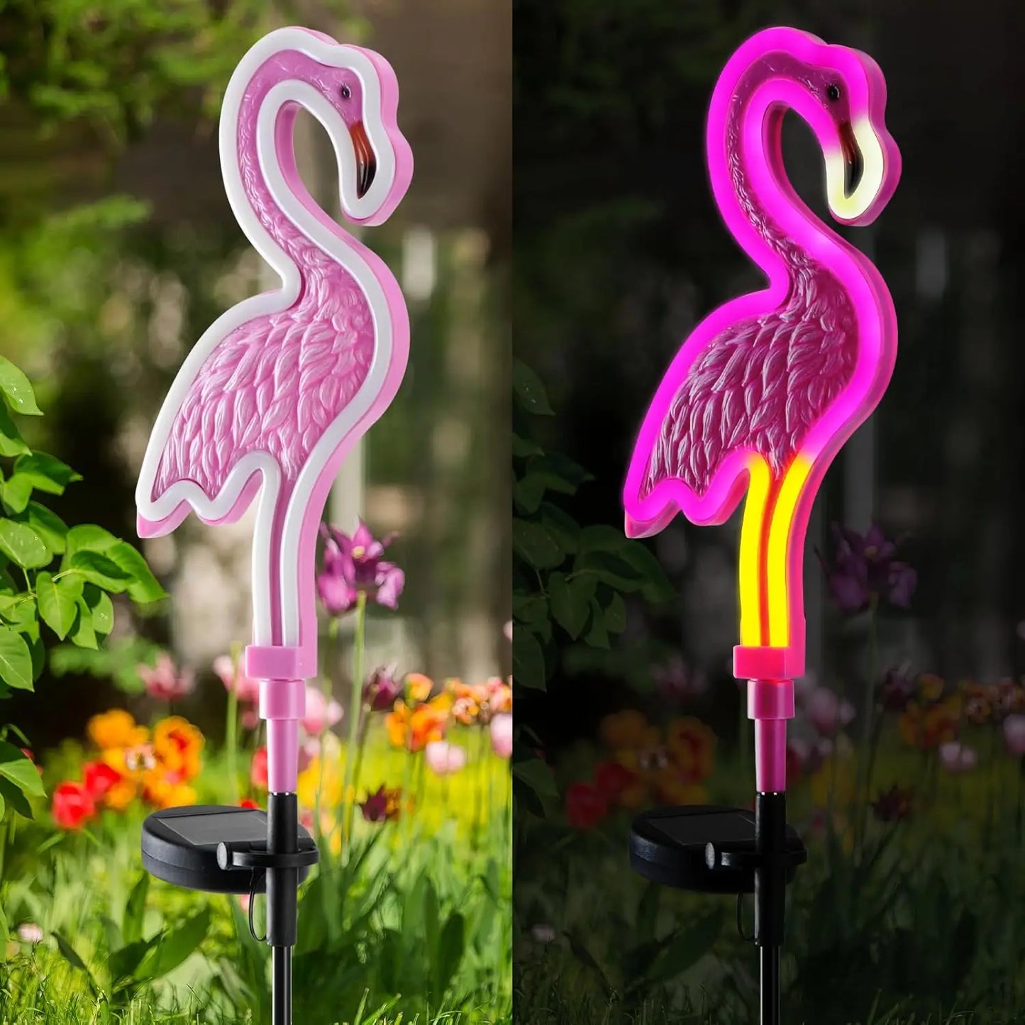 Pink Neon Flamingo Solar Lights, Outdoor Garden
