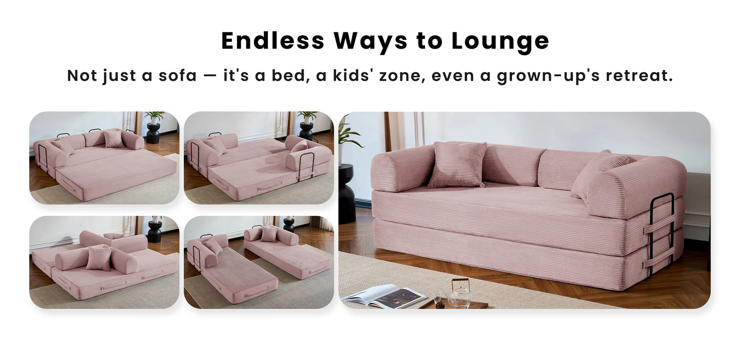 79’’ Folding Convertible Corduroy Sofa Bed