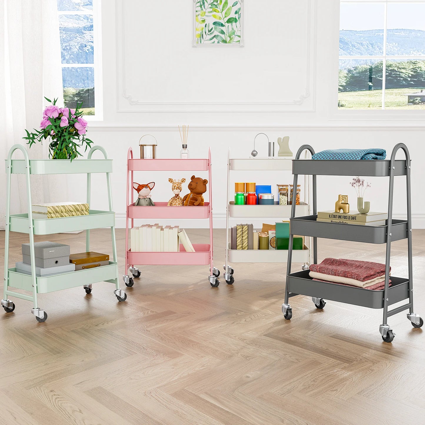 3-Tier Storage Kitchen Cart with Lockable Wheels