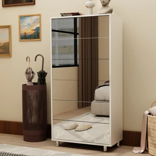 Mirror Shoe Cabinet With 6 Flip Drawers