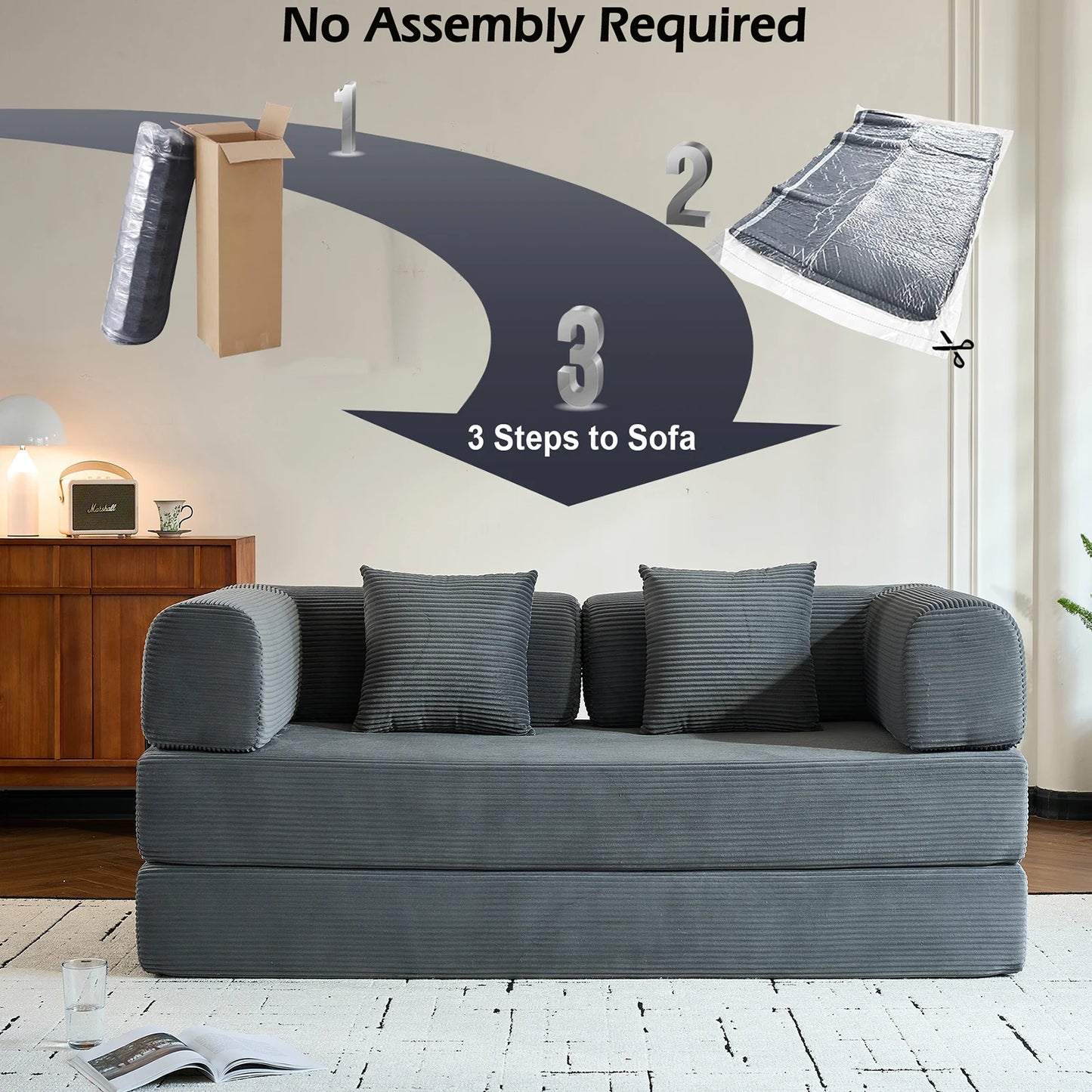79" Folding Corduroy Futon Sofa Bed