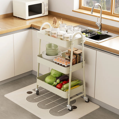 3-Tier Storage Kitchen Cart with Lockable Wheels
