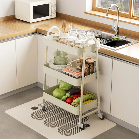 3-Tier Storage Kitchen Cart with Lockable Wheels