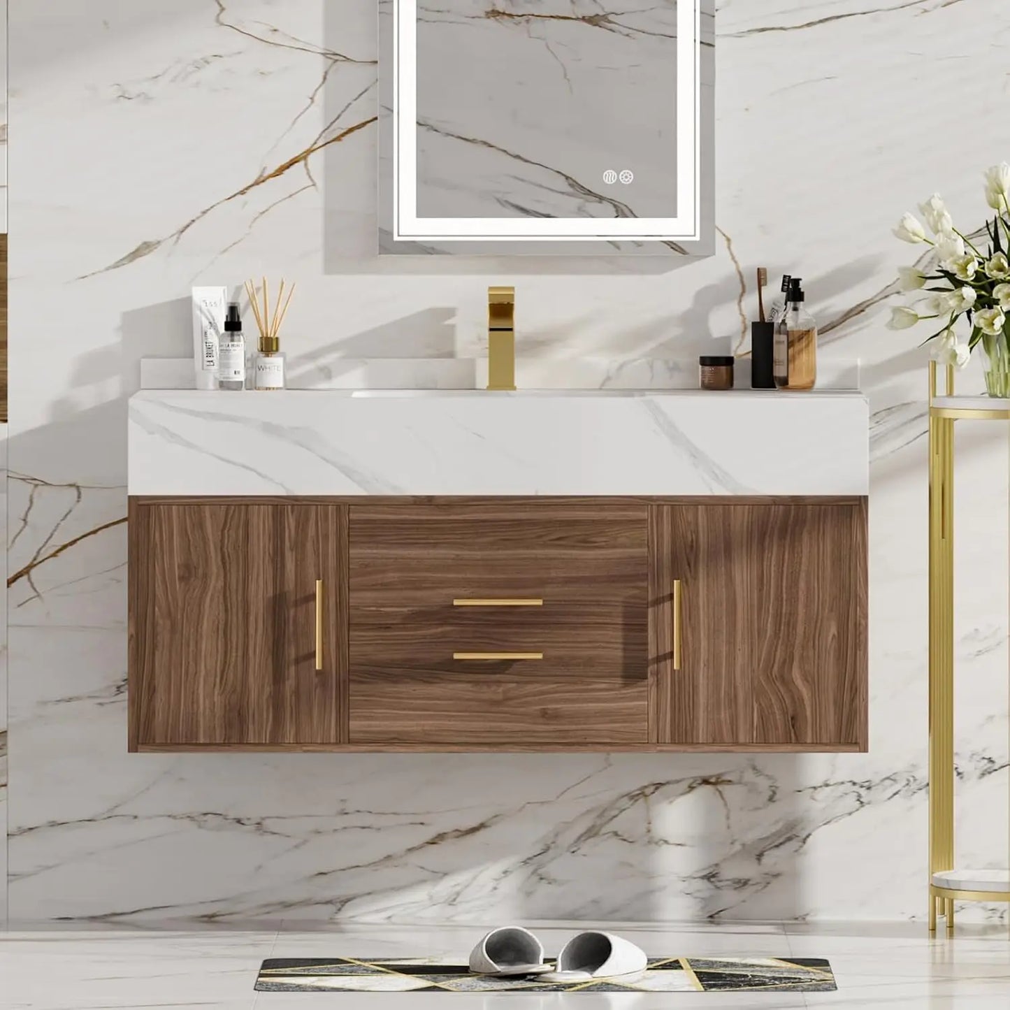 Floating Bathroom Vanity Sintered Stone Top 2 Drawers