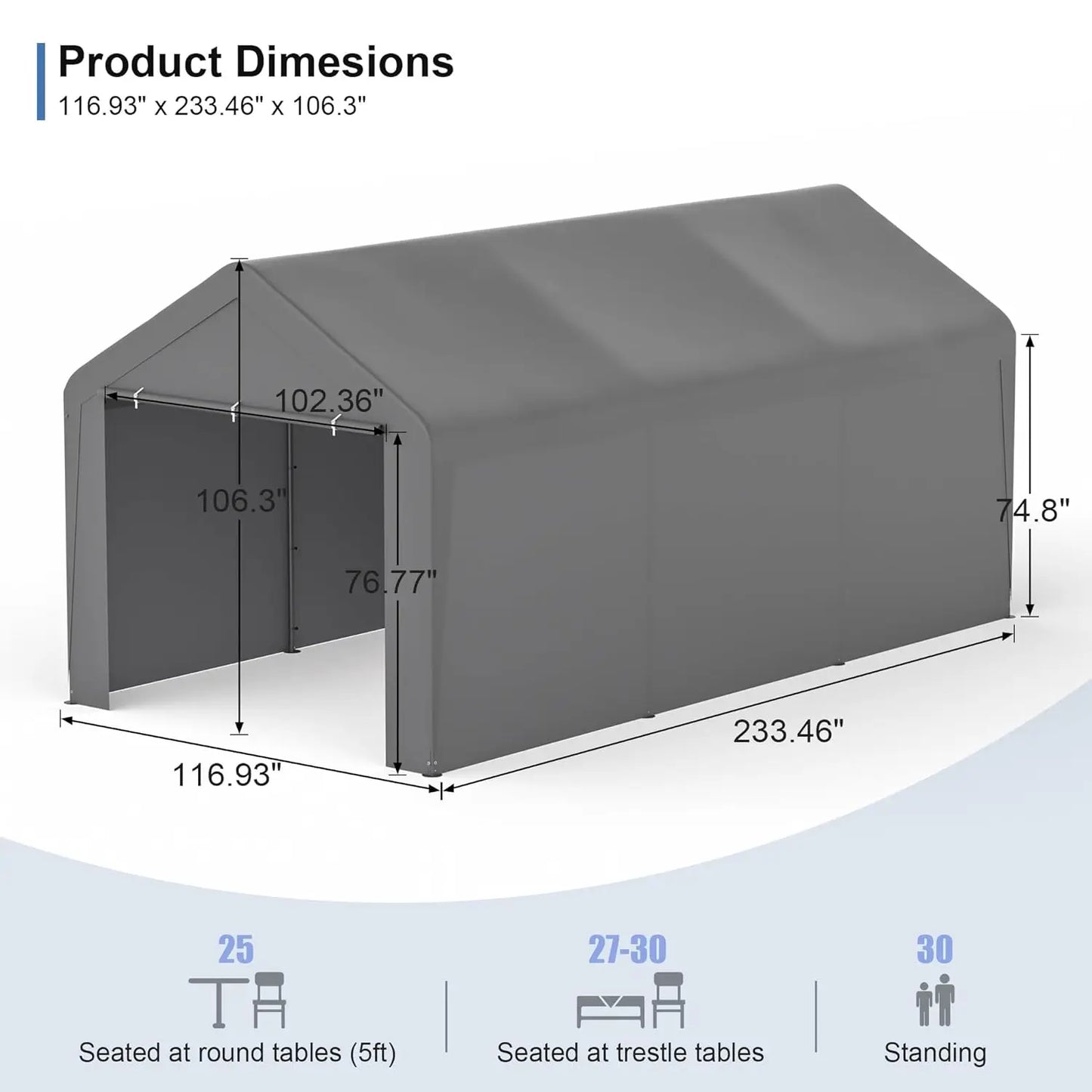 10x20 Heavy Duty Portable Carport w/Removable Sidewalls