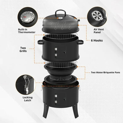 3-Tier Charcoal Smoker Grill