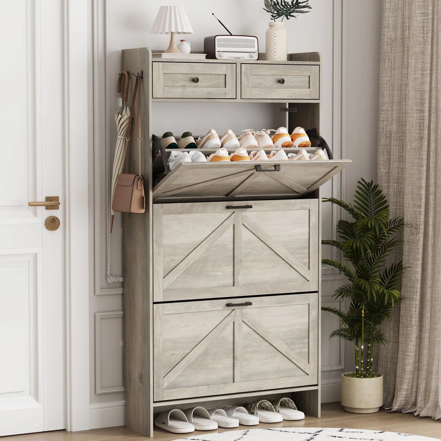 Shoe Cabinet with 3 Flip and 2 Drawers