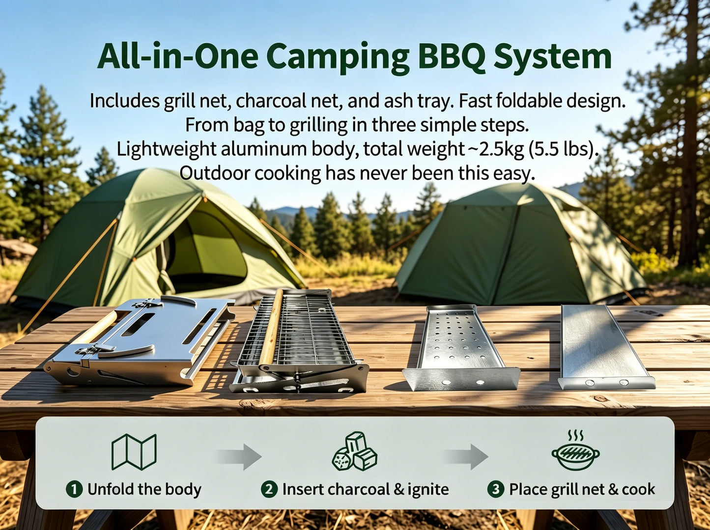 360° Portable Foldable Rotating Charcoal Grill