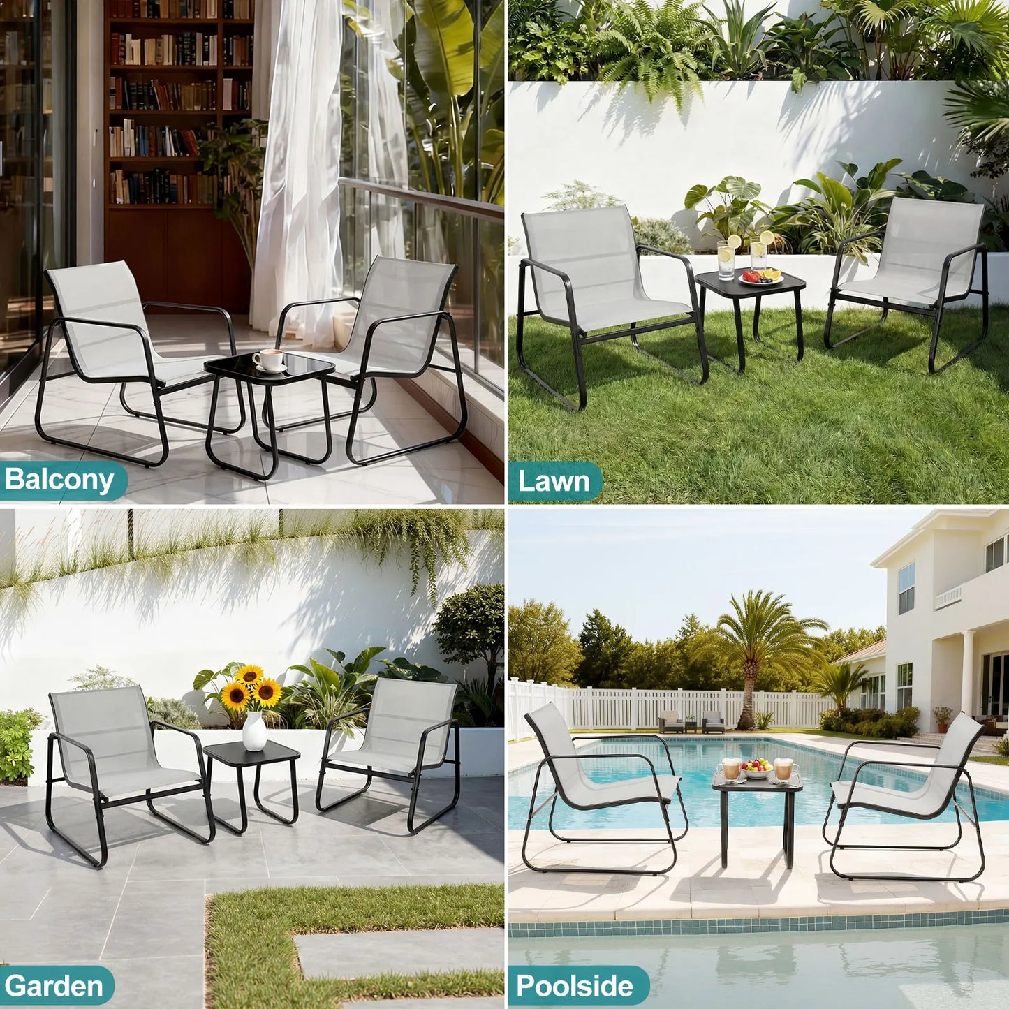 3 Pc Patio Furniture Set with Table
